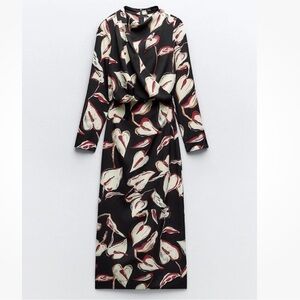 ZARA Floral Black Cream Dress sz large